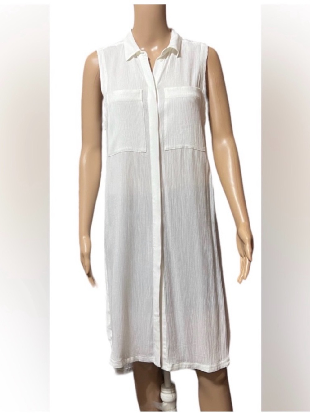 Anthropologie HD in Paris White Sleeveless Tunic Top XS Semi Sheer Button Front - Picture 2 of 11